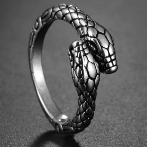 Gothic Double Headed Snake Open Ring Punk Unisex - Picture 1 of 5